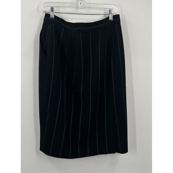 VTG NWT Dana Buchman Wrap Skirt 12 Pinstripe Blue Wool Academia Minimalist - Picture 6 of 10